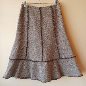 Ann Taylor Loft Tweed Herringbone Silk Wool Blend Skirt with Fringe Detail